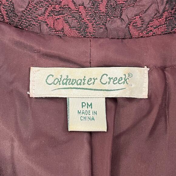 Coldwater Creek Burgundy Crepe Floral Paisley Long Sleeve 3 Button Blazer Medium - Picture 5 of 9